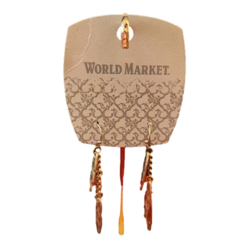 Dangel hammered Feathers Gold Tone Earrings NWT